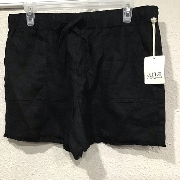 a.n.a Women’s Mid-Rise 3 1/2" Pull-On Linen Blend Short Black Pockets Size M - Picture 4 of 7